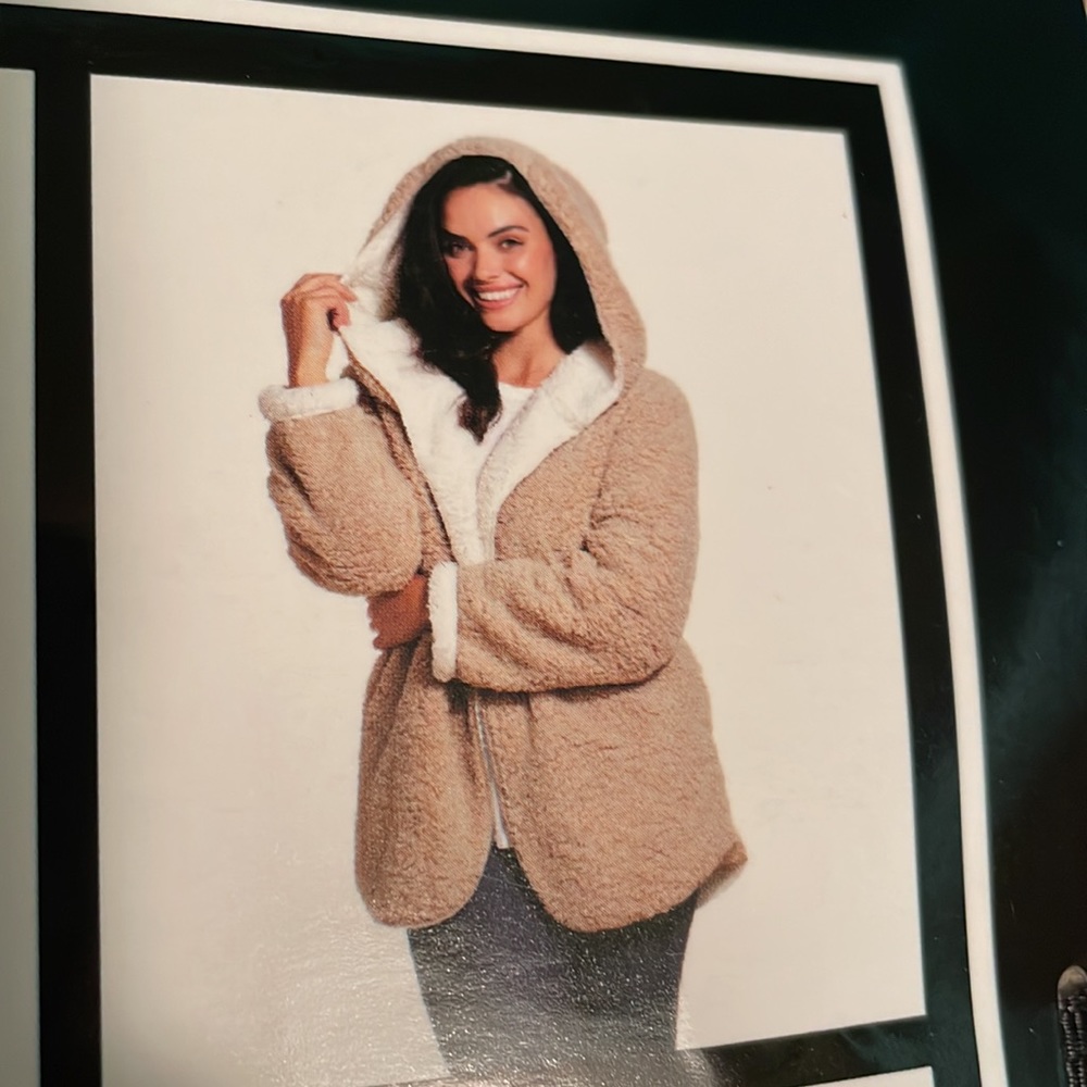 Weatherproof Hooded Teddy Jacket in Tan with Cream Lining